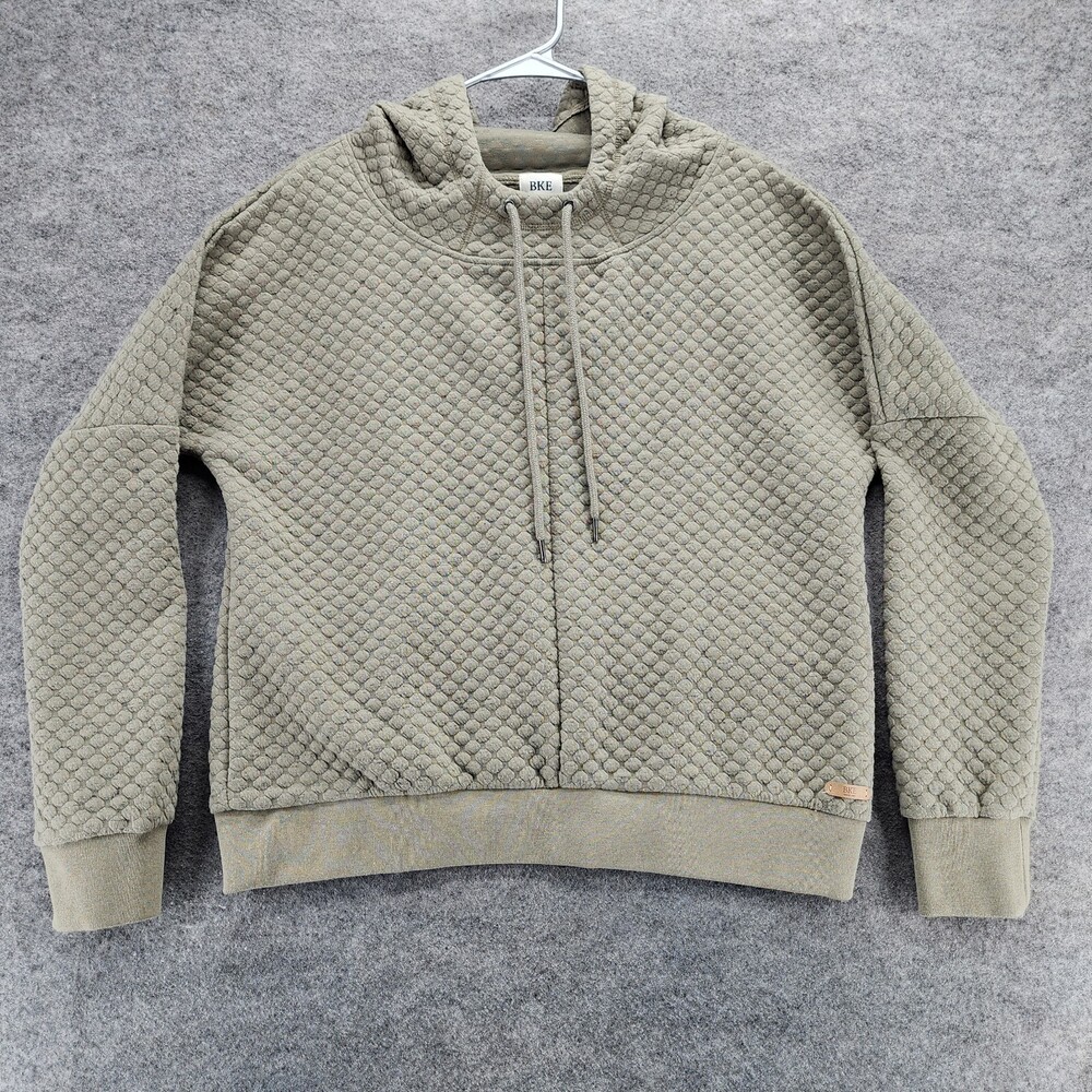 BKE Buckle Hoodie Womens Small Green Quilted Drawstring Hooded